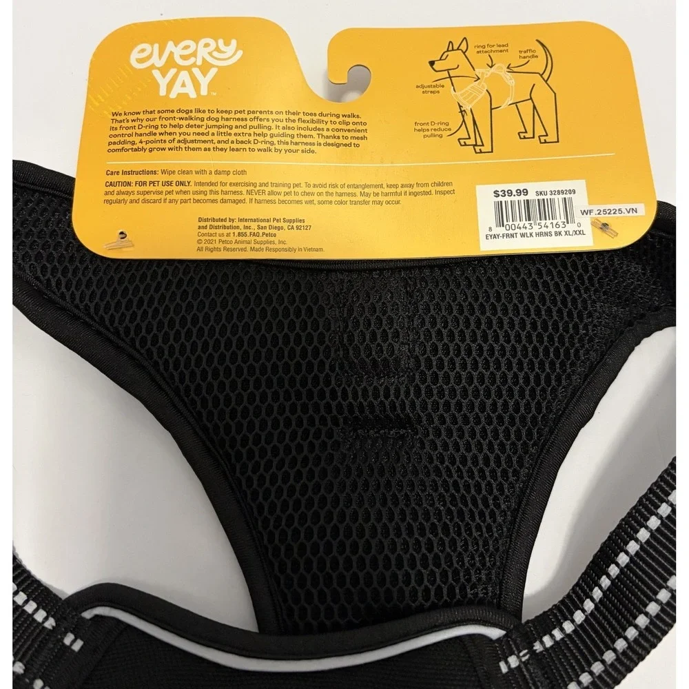 EveryYay Embrace The Pace No Pull Dog Harness Reflective Black Handle XL XXL